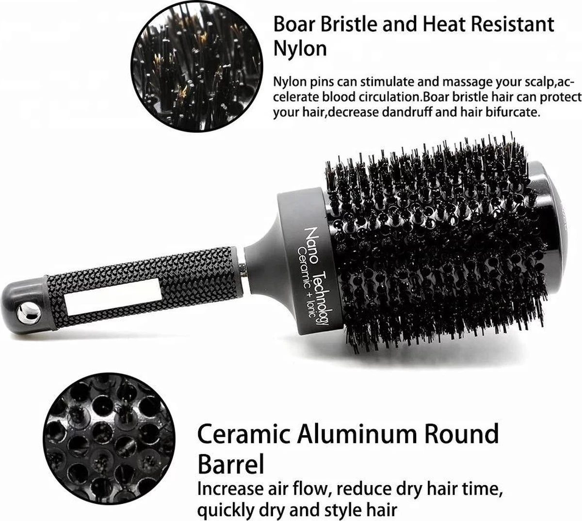 Brosse Ronde En Poils De Sanglier & Nylon | 32mm | Brosse Sèche Cheveux - Nano Technology Ceramic + Iconic 255*32mm | Céramique | Technologie Nano 5 Brosse Ronde En Poils De Sanglier & Nylon | 32mm | Brosse Sèche Cheveux - Nano Technology Ceramic + Iconic 255*32mm | Céramique | Technologie Nano – Image 3