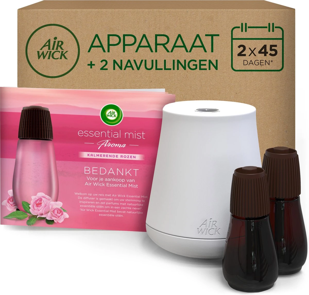 Air Wick Essential Mist - Roses Apaisantes - 1 Kit De Démarrage Blanc + 2 Recharges 3 Air Wick Essential Mist - Roses Apaisantes - 1 Kit De Démarrage Blanc + 2 Recharges