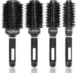 Set De Brosses Rondes En Poils De Sanglier Et Nylon | 25 Mm | 32mm | 45 Mm | 53 Mm | Brosse Sèche-cheveux | Nano Technologie Ceramic + Iconique 255*25mm/32mm/45m/53mm | Céramique | Technologie Nano | Lot De 4 Pinceaux