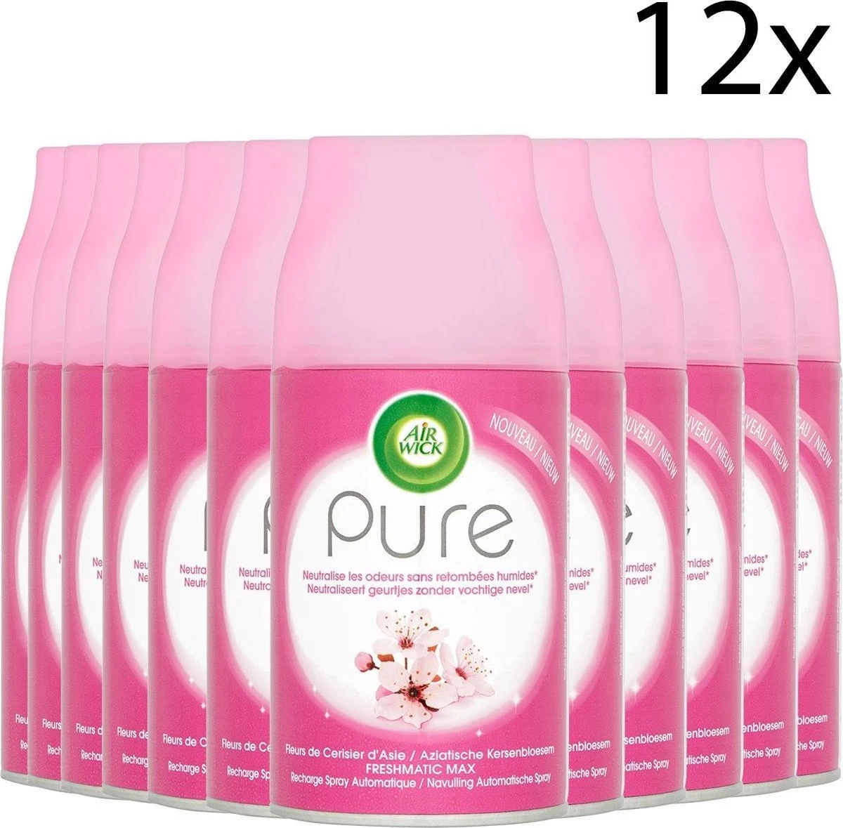 Airwick Freshmatic Pure Cherry Blossom - 12 X 250 Ml - Recharge - Pack économique 3 Airwick Freshmatic Pure Cherry Blossom - 12 X 250 Ml - Recharge - Pack économique