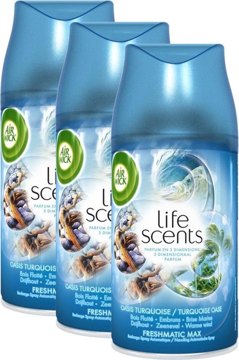 Air Wick Freshmatic Life Scents Turquoise Oasis Désodorisant - Recharge - 3x 250 Ml 3 Air Wick Freshmatic Life Scents Turquoise Oasis Désodorisant - Recharge - 3x 250 Ml