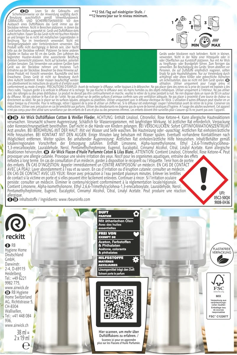 AirWick Désodorisant - Recharge Diffuseur D'arôme électrique Air Wick Katoen & Lilas Wit , 38 Ml 7 AirWick Désodorisant - Recharge Diffuseur D'arôme électrique Air Wick Katoen & Lilas Wit , 38 Ml – Image 5