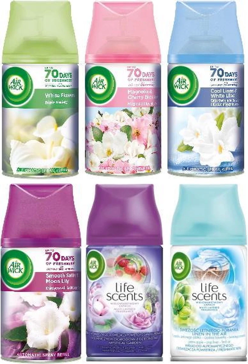 Recharges Air Wick MIX - Jasmin Et Fleurs Blanches / Magnolia / Air Fresco / Satin Lily / Mystical Garden / Linen In The Air 3 Recharges Air Wick MIX - Jasmin Et Fleurs Blanches / Magnolia / Air Fresco / Satin Lily / Mystical Garden / Linen In The Air