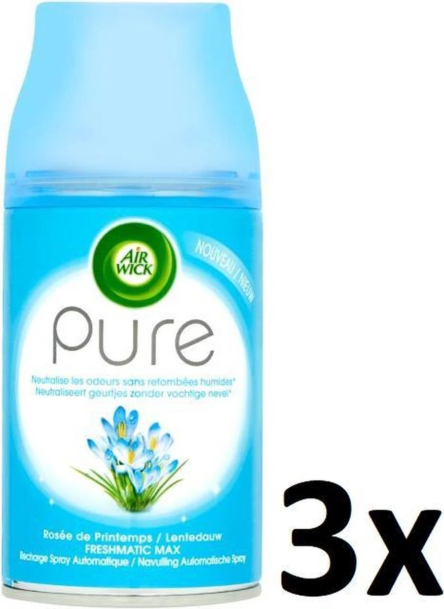 La Recharge Air Wick Pure Spring Dew Spray Neutralise Les Odeurs Sans Brouillard Humide - 3 Sprays 3 La Recharge Air Wick Pure Spring Dew Spray Neutralise Les Odeurs Sans Brouillard Humide - 3 Sprays